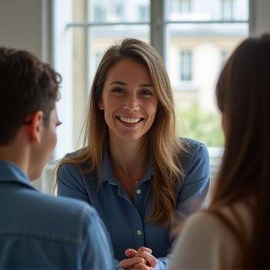 Formatrice de langue avec étudiants